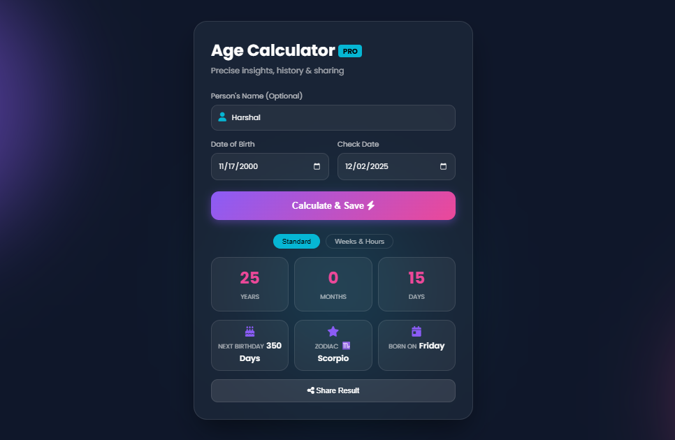 Glassmorphism Age Calculator Project
